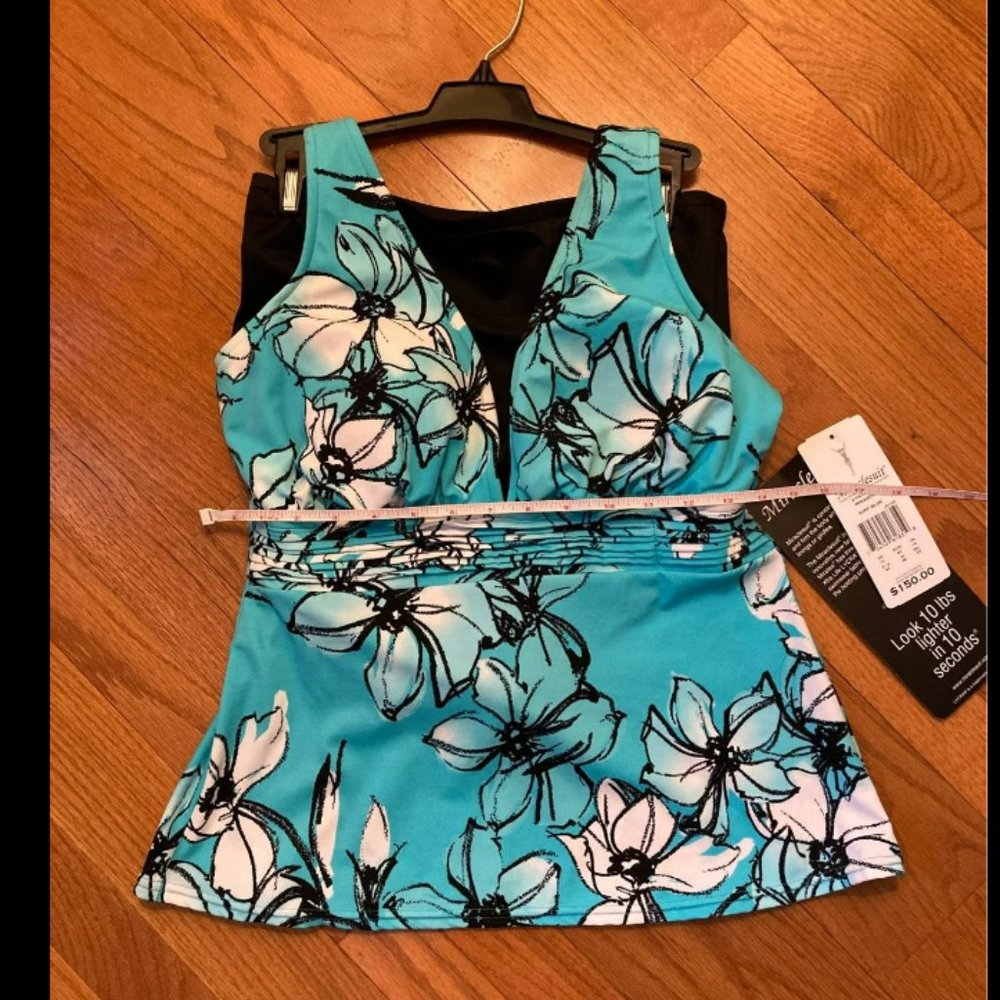 Miracle Suit MagicSuit Swim Tankini Size 12 Black, White & Teal  NWT